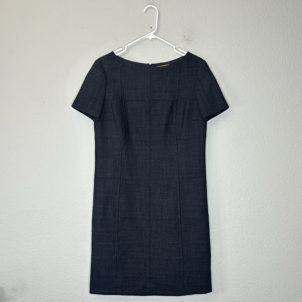 Tory Burch Crosshatch Wool Blend Shift Dress Women's Size 8 Charcoal Lined